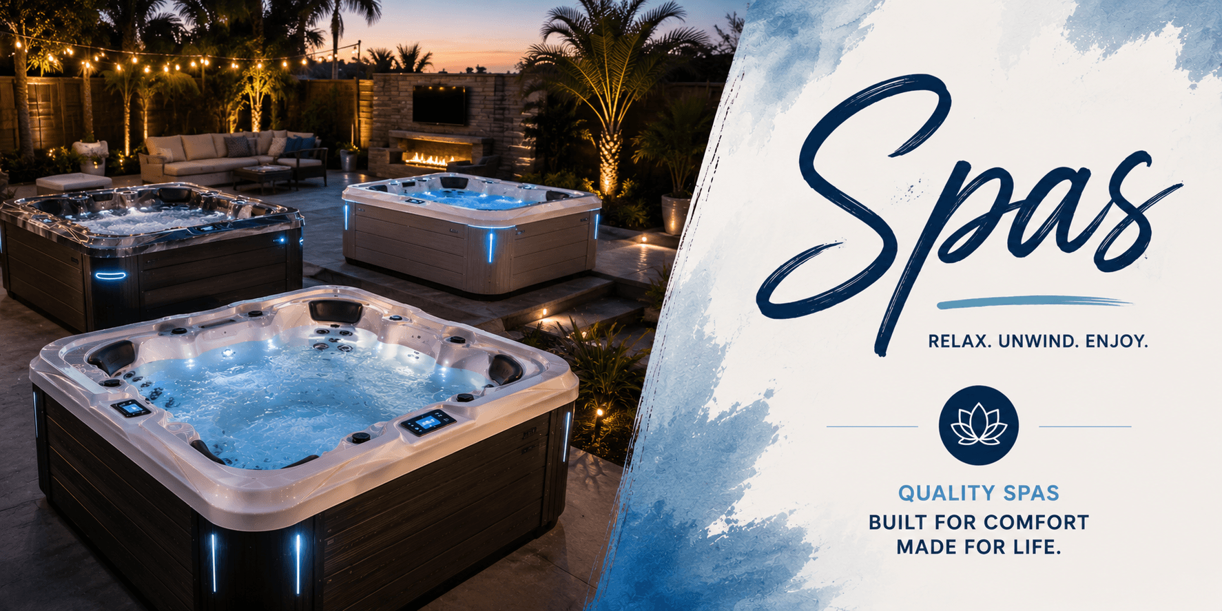 Luxury hot tubs and spas on display at Certified Pool & Spa Specialists in Corpus Christi, Texas